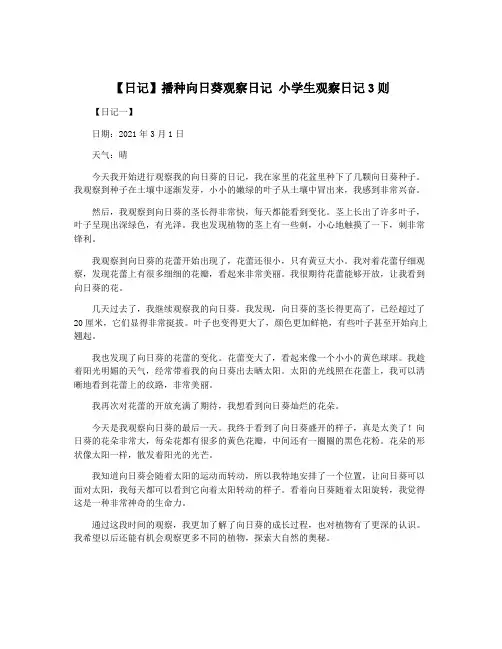 【日记】播种向日葵观察日记 小学生观察日记3则