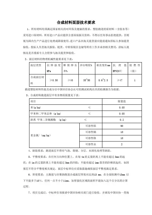 合成材料面层技术要求