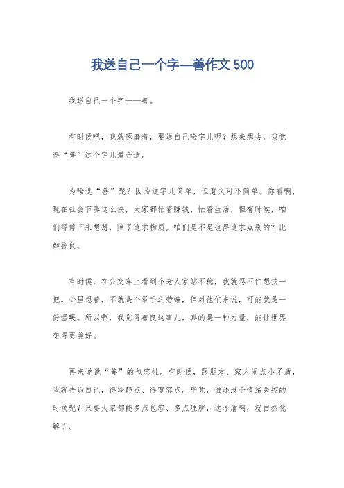 我送自己一个字—善作文500
