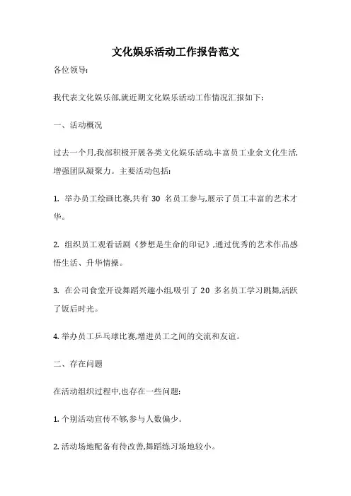 文化娱乐活动工作报告范文