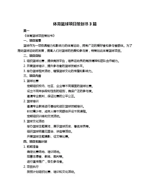 体育篮球项目策划书3篇