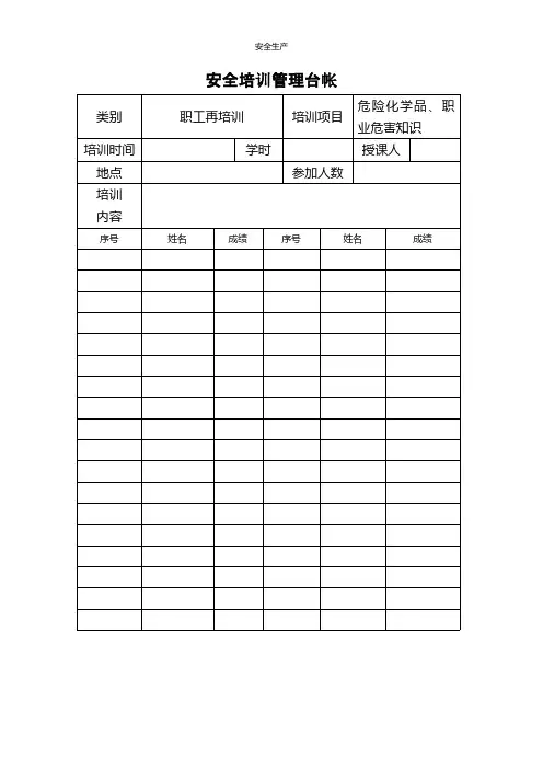 安全培训管理台帐安全生产规范化安全管理台账企业管理应急预案安全制度