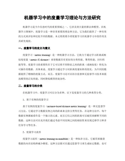 机器学习中的度量学习理论与方法研究