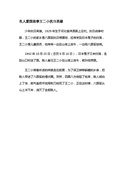 名人爱国故事王二小抗日英雄