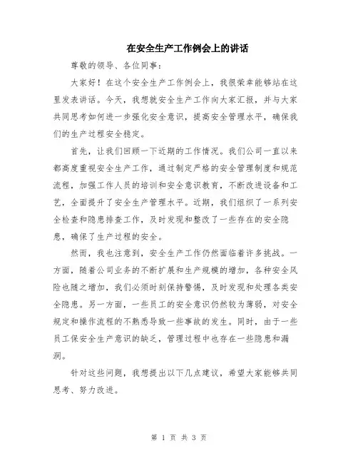 在安全生产工作例会上的讲话
