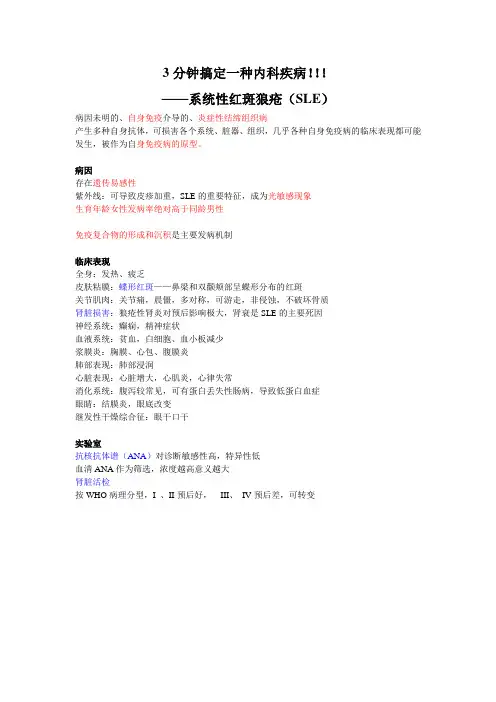 3分钟搞定一种内科疾病——系统性红斑狼疮(SLE)