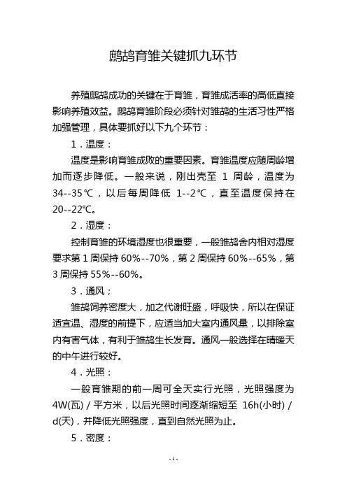 鹧鸪育雏关键抓九环节