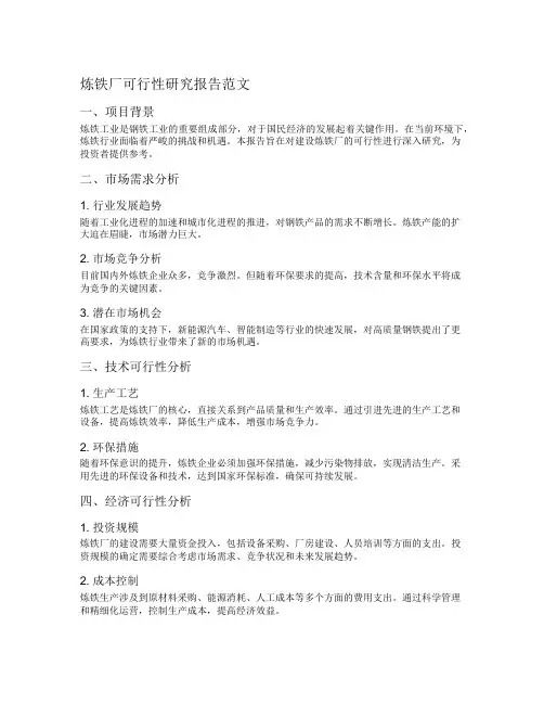 炼铁厂可行性研究报告范文