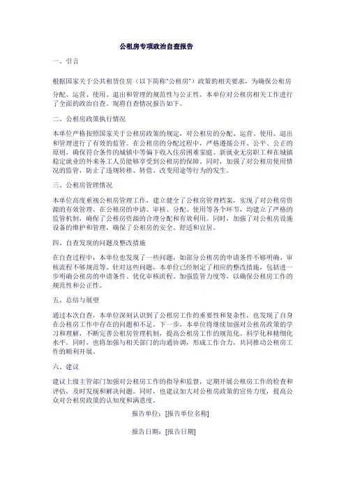 公租房专项政治自查报告