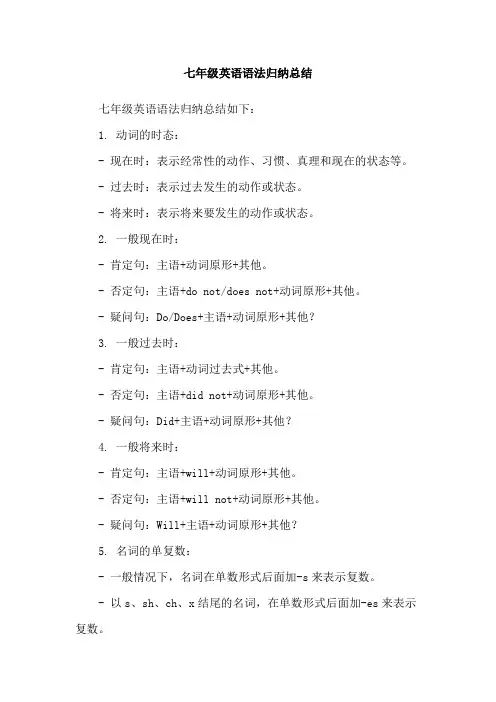 七年级英语语法归纳总结