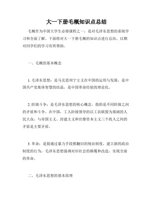 大一下册毛概知识点总结