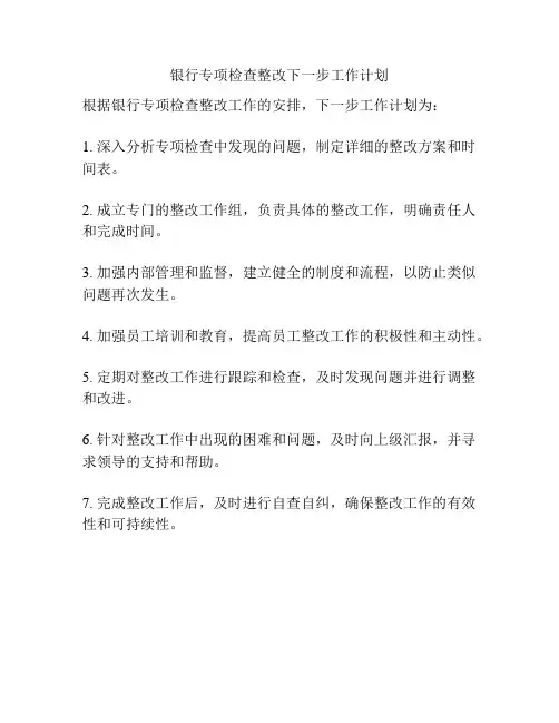 银行专项检查整改下一步工作计划