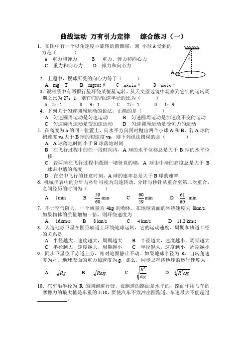 曲线运动 万有引力   综合练习(一)