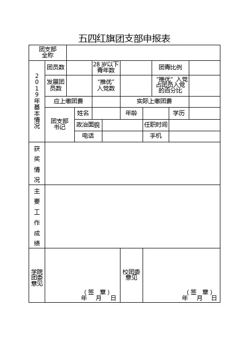 五四评优申报表