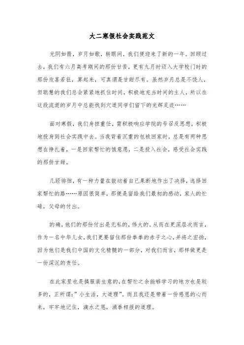 大二寒假社会实践范文(六篇)