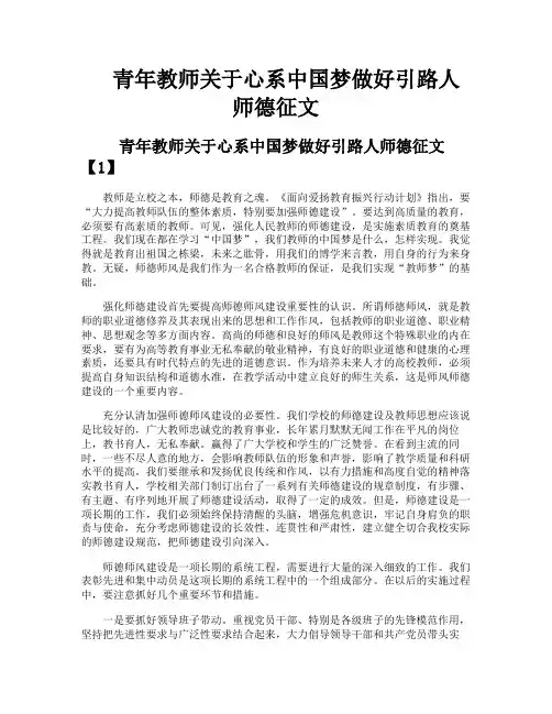 青年教师关于心系中国梦做好引路人师德征文