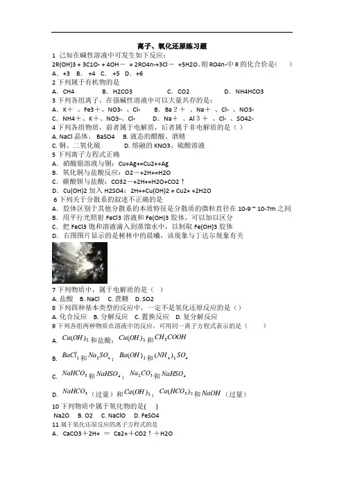 新高一教材离子反应、氧化反应练习题