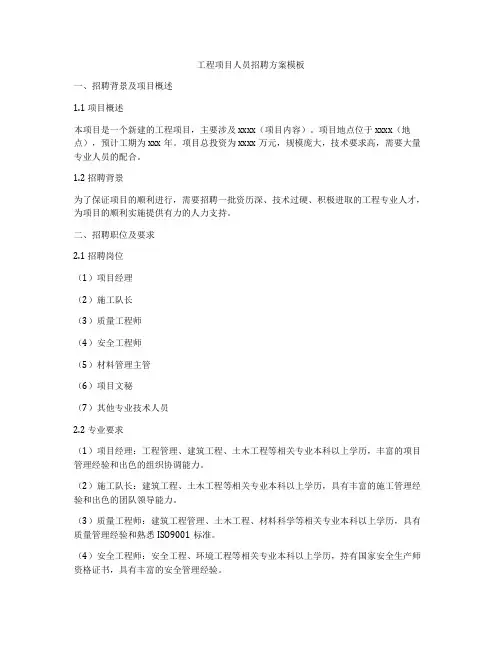 工程项目人员招聘方案模板