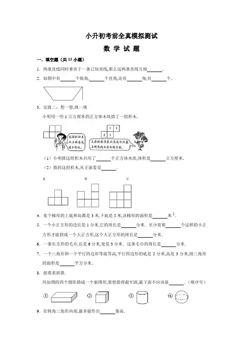 小升初数学考试试题附答案