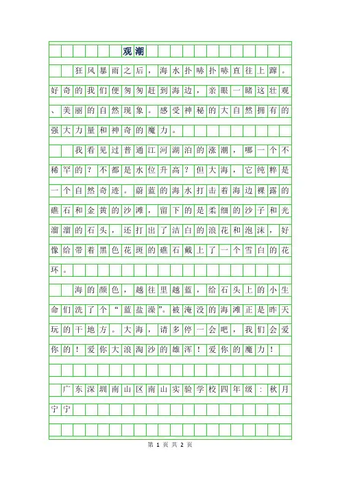 2019年四年级叙事作文-观潮250字