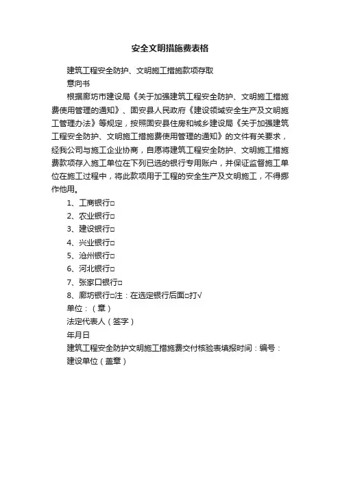 安全文明措施费表格
