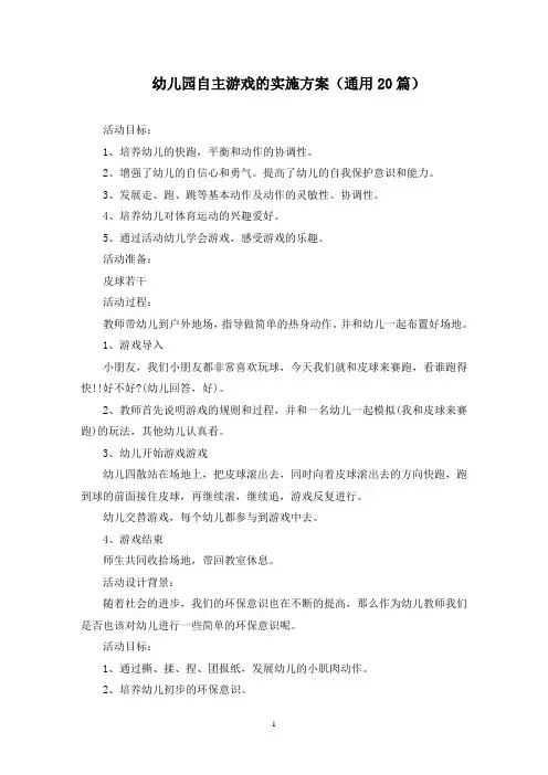 幼儿园自主游戏的实施方案(最新)