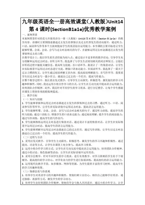 九年级英语全一册高效课堂(人教版)Unit14第4课时(SectionB1a1e)优秀教学案例