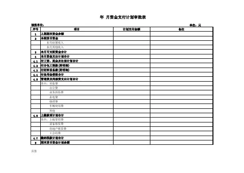  月度资金支付计划审批表