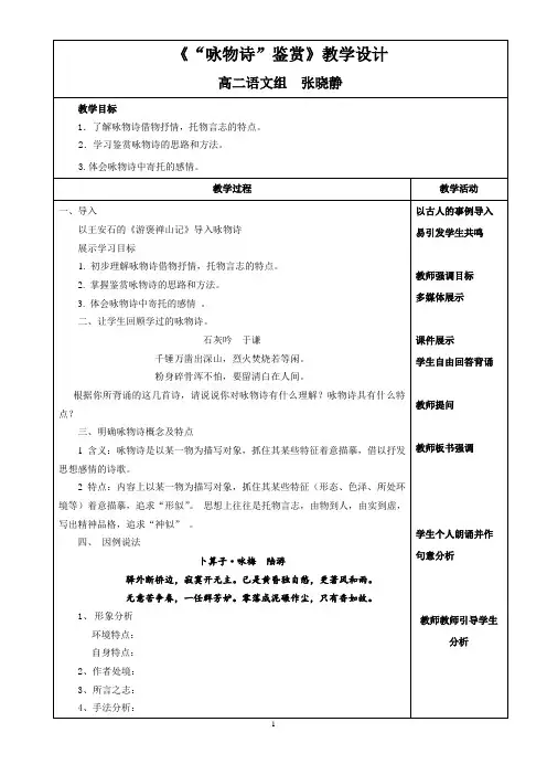 【教学设计】教学设计_咏物诗鉴赏_语文_高中_张晓静_ 3707830004