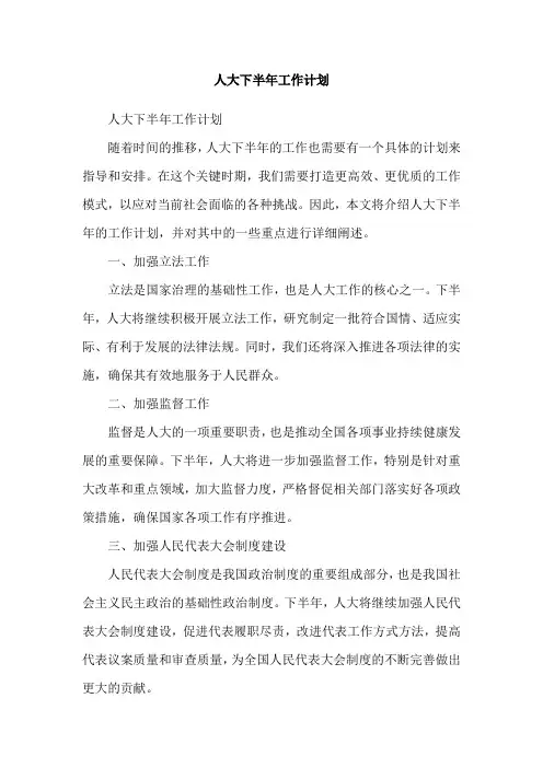 人大下半年工作计划