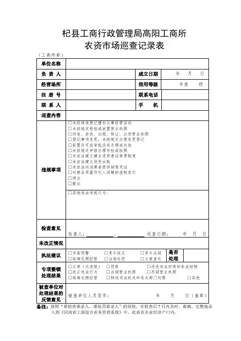 农资市场巡查记录表