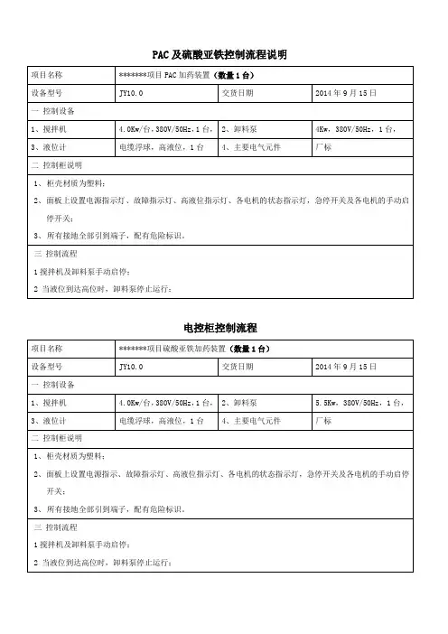 PAC及硫酸亚铁加药装置控制流程说明