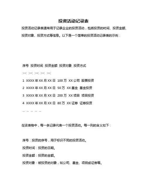 投资活动记录表