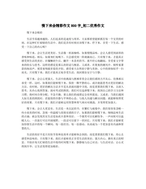 慢下来会精彩作文800字_初二优秀作文