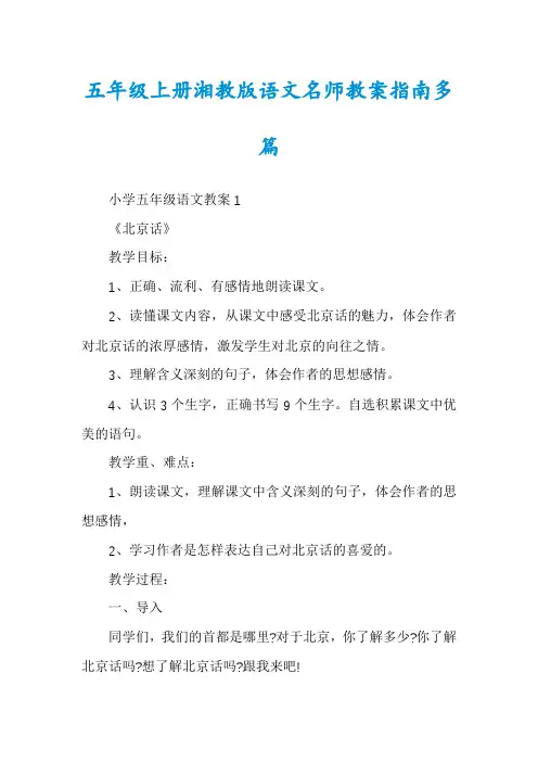 五年级上册湘教版语文名师教案指南多篇
