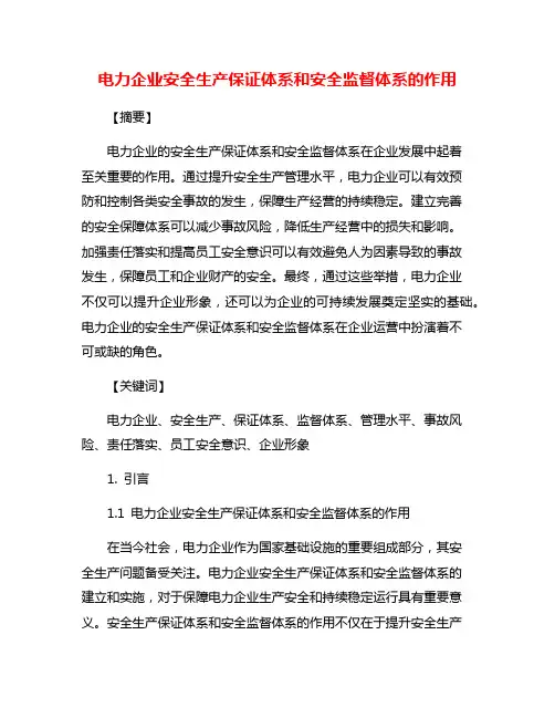 电力企业安全生产保证体系和安全监督体系的作用