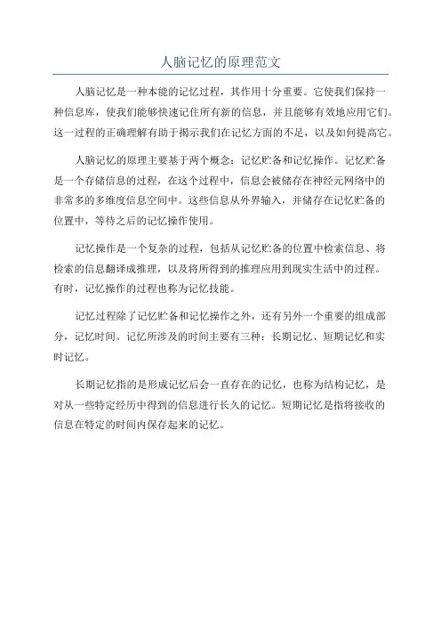 人脑记忆的原理范文