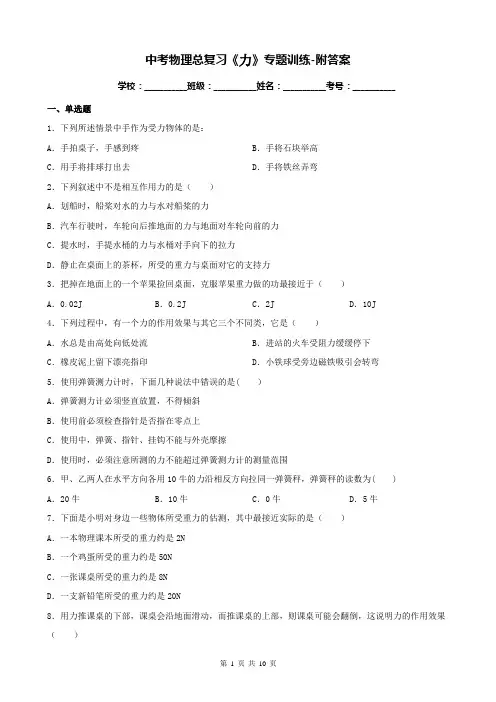 中考物理总复习《力》专题训练-附答案