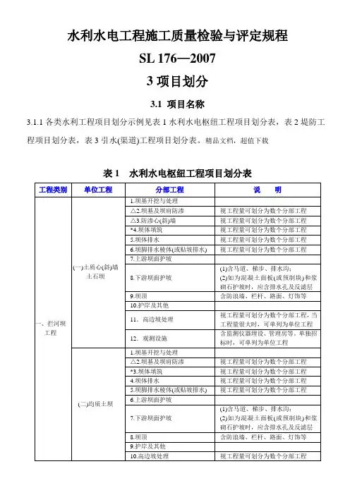 水利水电工程项目划分