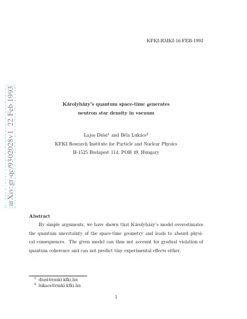 Karolyhazy's quantum space-time generates neutron star density in vacuum