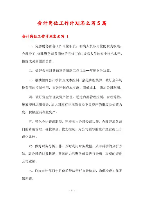 会计岗位工作计划怎么写5篇