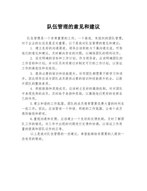 队伍管理的意见和建议