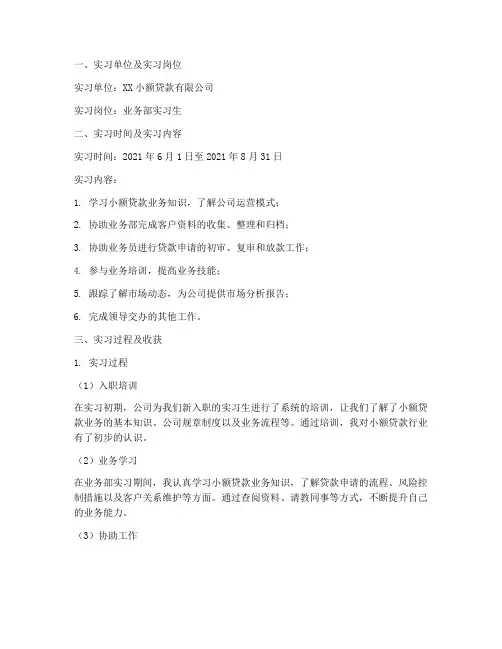 小贷公司实习报告