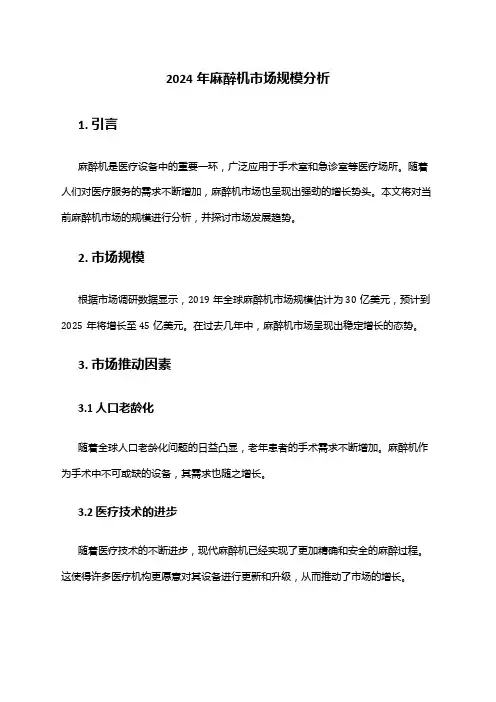 2024年麻醉机市场规模分析