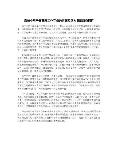 高校中层干部管理工作存在的问题及正向激励路径探析