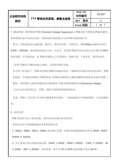 TVS管的应用原理、参数及选型