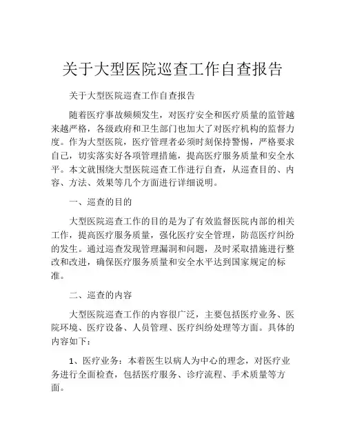 关于大型医院巡查工作自查报告