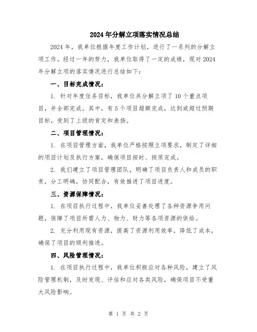 2024年分解立项落实情况总结