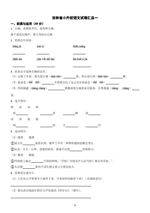 吉林省小升初语文试卷汇总一(含答案)