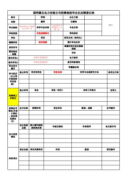 国网冀北电力应聘简历模板
